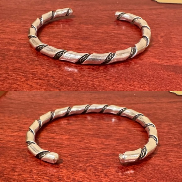 Native American Sterling Silver Double Twist Rope Style Cuff Bracelet - Picture 5 of 16